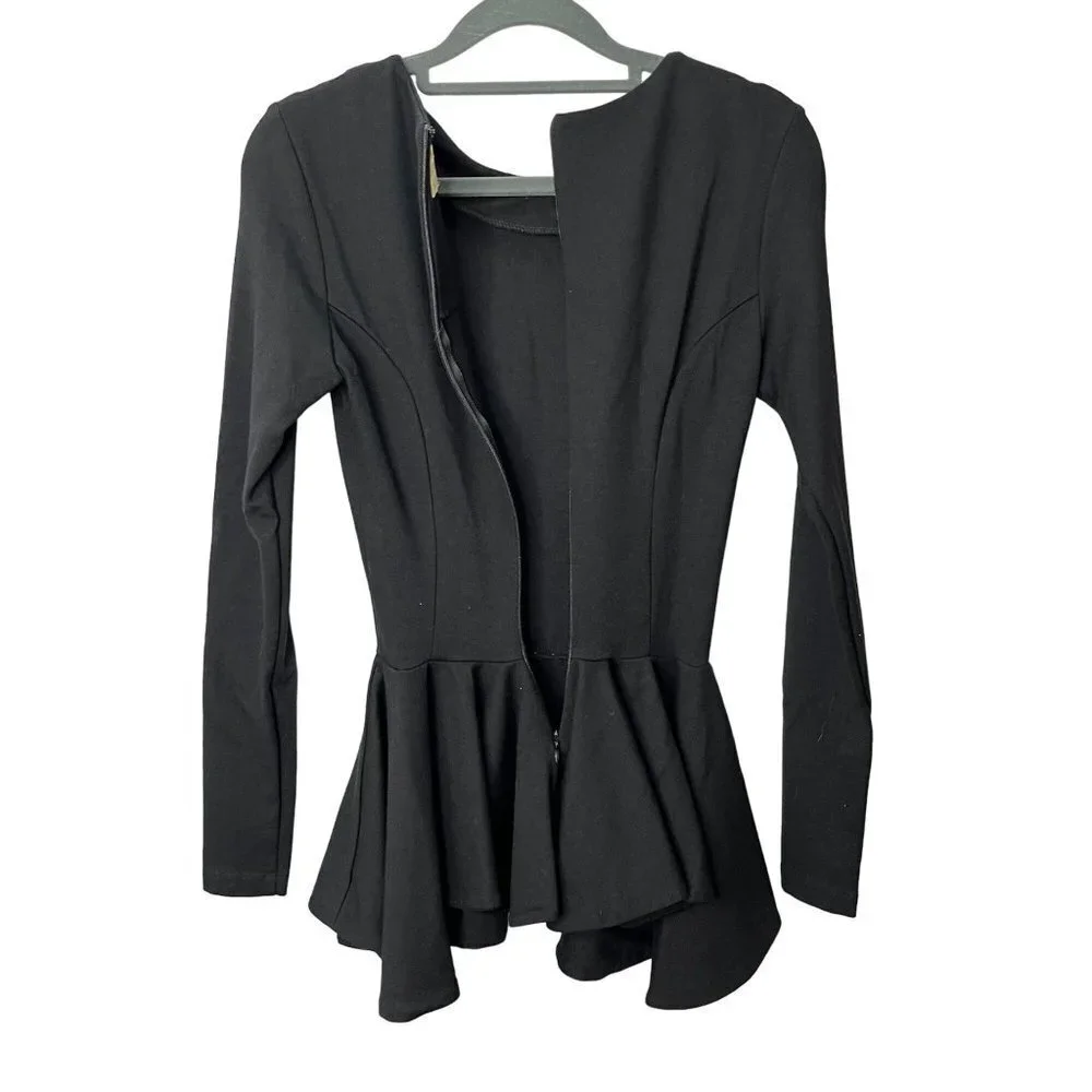 Torn By Ronny Kobo Judy Peplum Long Sleeve Blouse Black Size‎ Small